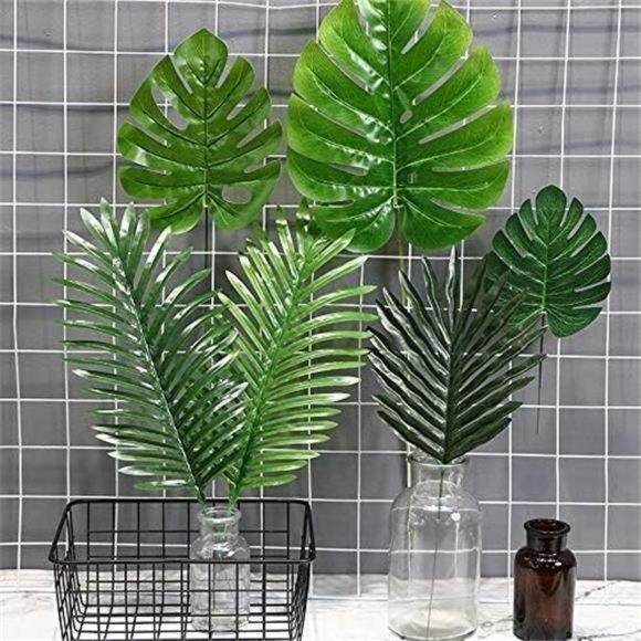 72 Pcs 6 Kinds Palm Leaves Artificial Tropical Plant Faux Leaves Safari Leaves - Picture 5 of 7